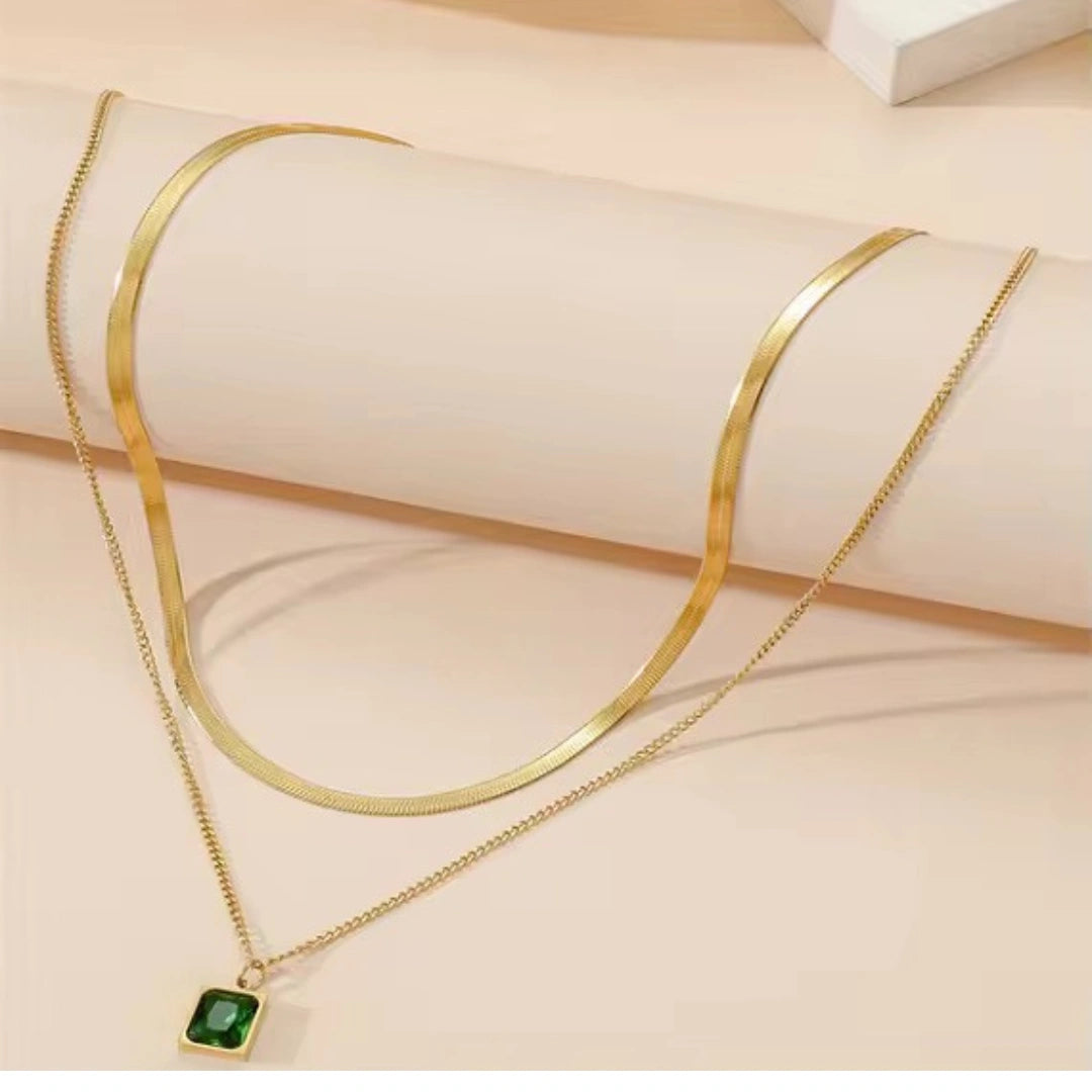 Layered emerald Necklace